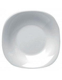 Tradineur - Plato hondo de cerámica modelo "Parma", resistente, vajilla de cocina, apto para lavavajillas y microondas (Blanco,