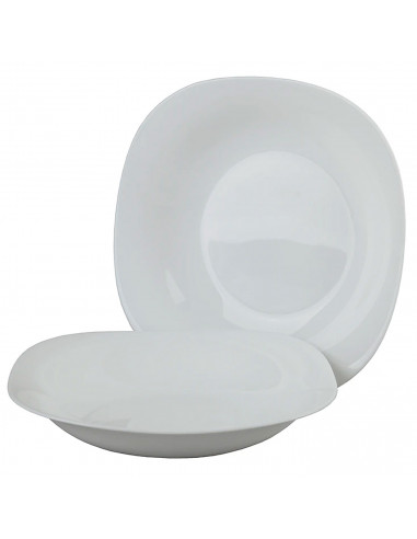 Tradineur - Plato hondo de cerámica modelo "Parma", resistente, vajilla de cocina, apto para lavavajillas y microondas (Blanco,