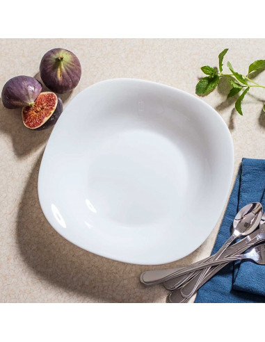 Tradineur - Plato hondo de cerámica modelo "Parma", resistente, vajilla de cocina, apto para lavavajillas y microondas (Blanco,