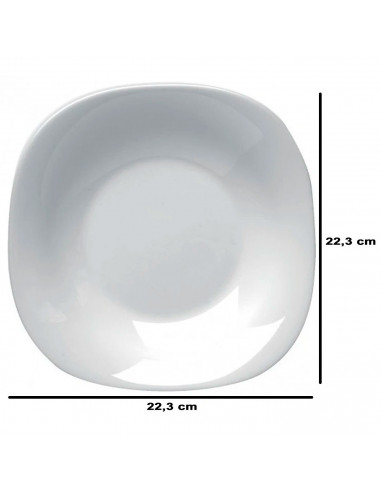 Tradineur - Plato hondo de cerámica modelo "Parma", resistente, vajilla de cocina, apto para lavavajillas y microondas (Blanco,