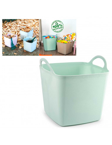 Tradineur - Capazo cuadrado de plástico, cubo flexible multiusos con asas, transporte de alimentos, ropa, jardín, hogar, fabrica