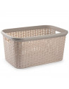 Tradineur - Cesta de plástico "Rattan" con asas, recipiente para la colada, diseño imitación de mimbre, lavandería, hogar, fabri