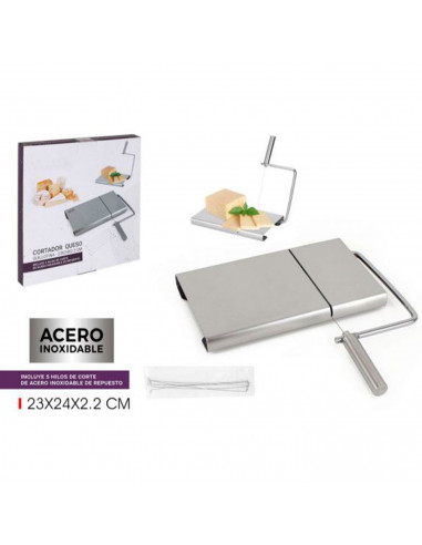 Tradineur - Cortador de queso manual, guillotina de acero inoxidable, incluye 5 hilos de repuesto, corte ajustable, cortar mante