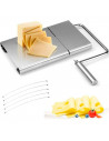 Tradineur - Cortador de queso manual, guillotina de acero inoxidable, incluye 5 hilos de repuesto, corte ajustable, cortar mante