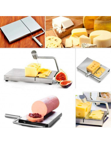 Tradineur - Cortador de queso manual, guillotina de acero inoxidable, incluye 5 hilos de repuesto, corte ajustable, cortar mante