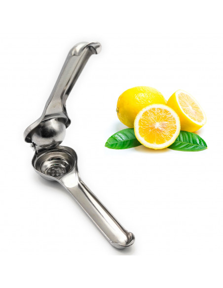 Tradineur - Exprimidor manual de limones, exprimidor de acero inoxidable con mango, cítricos, limas, cócteles, cocina, diseñado