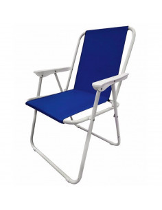 Tradineur - Silla de playa plegable, estructura metálica blanca y asiento de tela, ligera y resistente, máx. 110 kg, jardín, pes