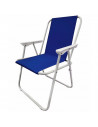 Tradineur - Silla de playa plegable, estructura metálica blanca y asiento de tela, ligera y resistente, máx. 110 kg, jardín, pes