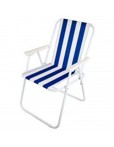 Tradineur - Silla de playa plegable, diseño a rayas, estructura metálica blanca y asiento de tela, ligera y resistente, máx. 110