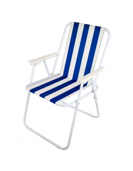 Tradineur - Silla de playa plegable, diseño a rayas, estructura metálica blanca y asiento de tela, ligera y resistente, máx. 110