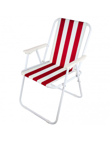 Tradineur - Silla de playa plegable, diseño a rayas, estructura metálica blanca y asiento de tela, ligera y resistente, máx. 110