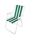 Tradineur - Silla de playa plegable, diseño a rayas, estructura metálica blanca y asiento de tela, ligera y resistente, máx. 110