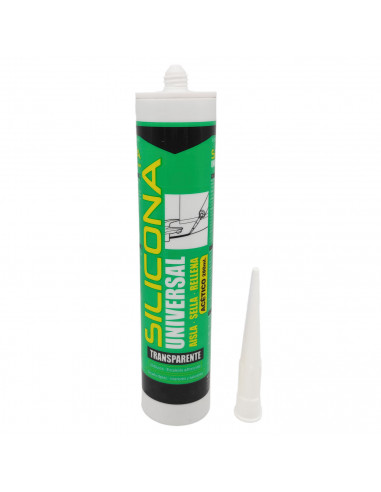 Tradineur - Bote de silicona universal en cartucho, incluye cánula, sellador acético, rellenador, alicatados, cocina, baño, vent