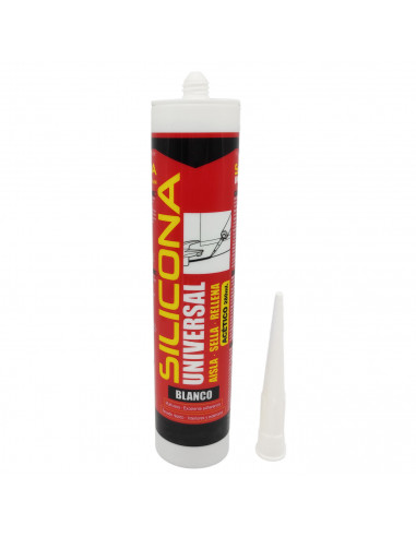 Tradineur - Bote de silicona universal en cartucho con cánula, sellador acético, rellenador, alicatados, cocina, baño, ventanas,
