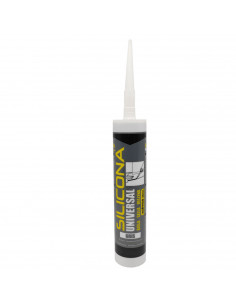 Tradineur - Bote de silicona universal en cartucho, sellador acético, incluye cánula, rellenador, alicatados, cocina, baño, vent