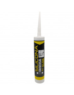 Tradineur - Bote de silicona universal en cartucho, sellador acético con cánula, rellenador, alicatados, cocina, baño, ventanas,