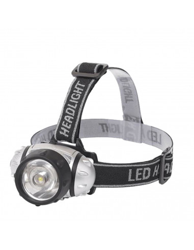 Linterna de cabeza con 1 led de 1,8W, con luz fría y potencia de 110 lúmenes, de 6 x 8 cm. Cinta con luz para distintas funcione