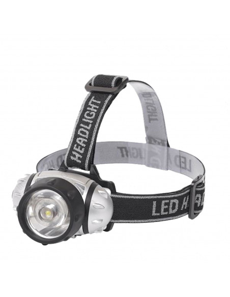 Linterna de cabeza con 1 led de 1,8W, con luz fría y potencia de 110 lúmenes, de 6 x 8 cm. Cinta con luz para distintas funcione