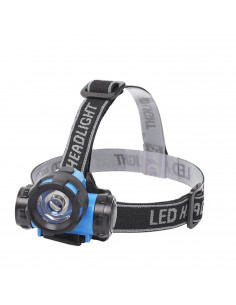 Linterna de cabeza de color azul con 1 led de 0,8 W, con luz fría y potencia de 22 lúmenes, de 6 x 8 cm. Cinta con luz para dist
