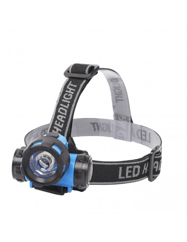 Linterna de cabeza de color azul con 1 led de 0,8 W, con luz fría y potencia de 22 lúmenes, de 6 x 8 cm. Cinta con luz para dist