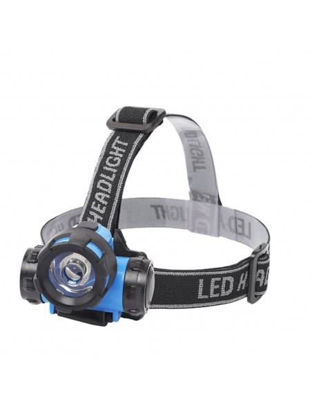 Linterna de cabeza de color azul con 1 led de 0,8 W, con luz fría y potencia de 22 lúmenes, de 6 x 8 cm. Cinta con luz para dist