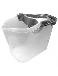 Tradineur - Cubo para fregar transparente con escurridor, polipropileno, incluye asa y línea de medida, cubo de fregona, ligero,