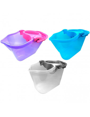 Tradineur - Cubo para fregar transparente con escurridor, polipropileno, incluye asa y línea de medida, cubo de fregona, ligero,