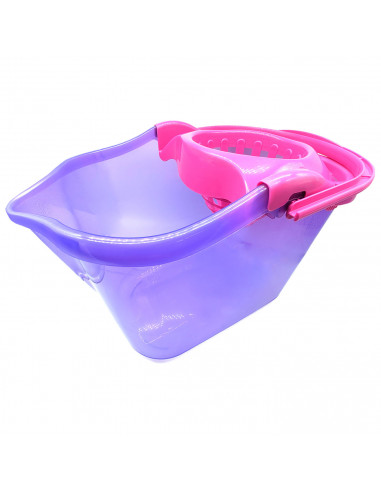 Tradineur - Cubo para fregar transparente con escurridor, polipropileno, incluye asa y línea de medida, cubo de fregona, ligero,