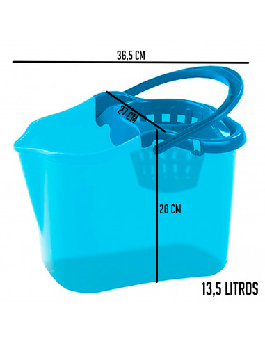 Tradineur - Cubo para fregar transparente con escurridor, polipropileno, incluye asa y línea de medida, cubo de fregona, ligero,