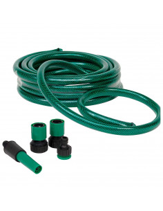Tradineur - Manguera de riego flexible de 3 capas con 4 accesorios, PVC, regar jardín, huerto, lavar coche, labores agrícolas, 2