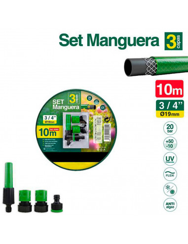 Tradineur - Manguera de riego flexible de 3 capas con 4 accesorios, PVC, regar jardín, huerto, lavar coche, labores agrícolas, 2