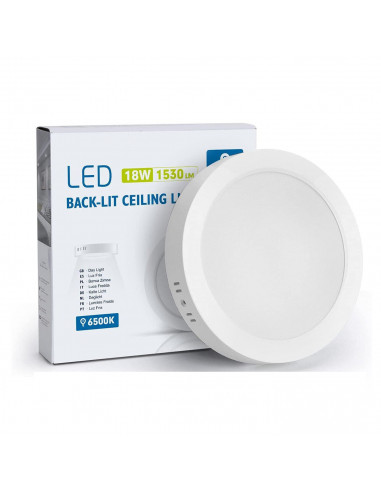 Tradineur - Lámpara de techo led redondo, retroiluminado,18 w, 1530  lm, luz blanca fría, foco led para cocina sala de estar, do