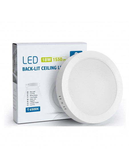 Tradineur - Lámpara de techo led redondo, retroiluminado,18 w, 1530 lm, luz blanca fría, foco led para cocina sala de estar, do Tradineur - Lámpara de techo led redondo, retroiluminado,18 w, 1530 lm, luz blanca fría, foco led para cocina sala de estar, do
