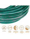 Tradineur - Manguera de riego flexible de 3 capas, incluye 4 accesorios, PVC, regar jardín, huerto, lavar coche, labores agrícol