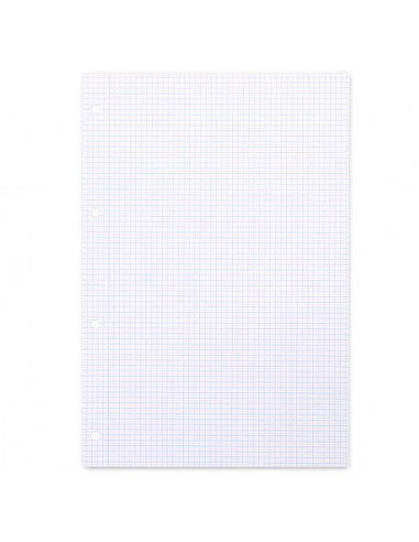 Tradineur - Pack de 100 hojas cuadriculadas A4 perforadas con margen, recambio hojas sueltas para archivador, 4 taladros, papel