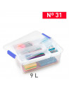 Tradineur - Caja de plástico transparente con tapa Nº 31, incluye bandeja, cajón de almacenaje, ordenación, almacenamiento, fabr