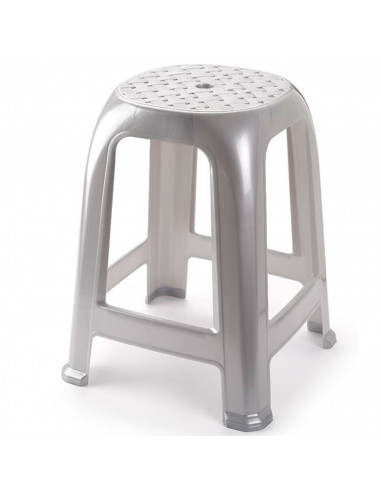 Tradineur - Taburete de plástico, asiento de 26 x 26 cm y reposapiés, banqueta multiusos, cocina, salón, baño, hogar, fabricado