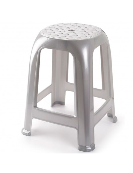 Tradineur - Taburete de plástico, asiento de 26 x 26 cm y reposapiés, banqueta multiusos, cocina, salón, baño, hogar, fabricado