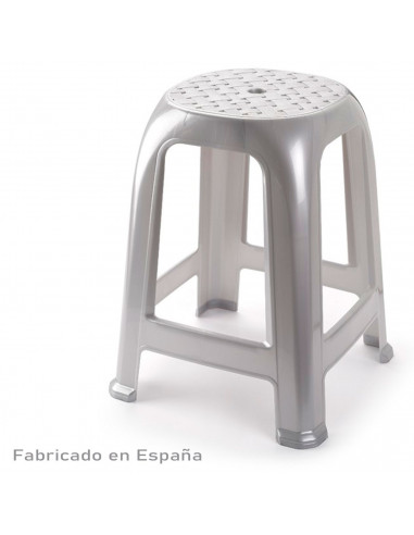 Tradineur - Taburete de plástico, asiento de 26 x 26 cm y reposapiés, banqueta multiusos, cocina, salón, baño, hogar, fabricado