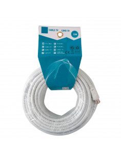 Cable de tv de 15 metros de color blanco con salidas macho y hembra. Cable coaxial para conexión con antena de tv de color blanc