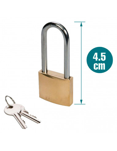 Tradineur - Candado largo con 2 llaves - Fabricado en Acero - Perfecto para casilleros, puerta, maletas y mochilas - 4 x 1,8 x 0