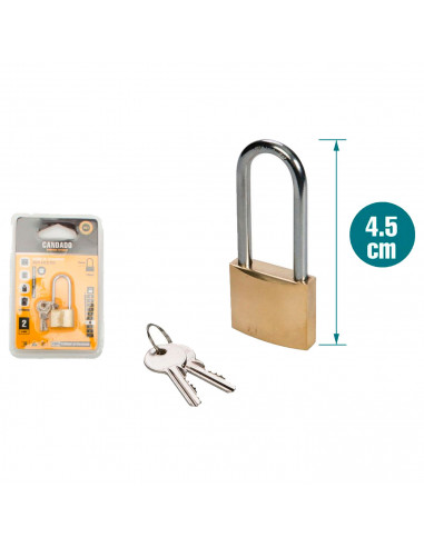Tradineur - Candado largo con 2 llaves - Fabricado en Acero - Perfecto para casilleros, puerta, maletas y mochilas - 4 x 1,8 x 0