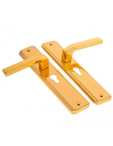 Tradineur - Pack 2 Manillas para puerta con bocallave - Incluye Tornillos - Fuerte y durable, libre de corrosión - Color Dorado