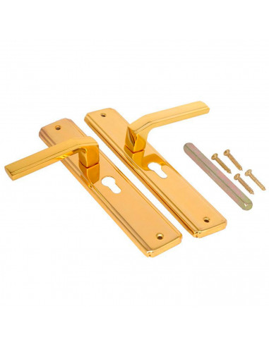 Tradineur - Pack 2 Manillas para puerta con bocallave - Incluye Tornillos - Fuerte y durable, libre de corrosión - Color Dorado