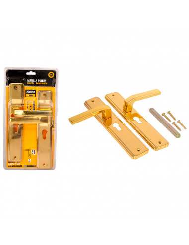 Tradineur - Pack 2 Manillas para puerta con bocallave - Incluye Tornillos - Fuerte y durable, libre de corrosión - Color Dorado