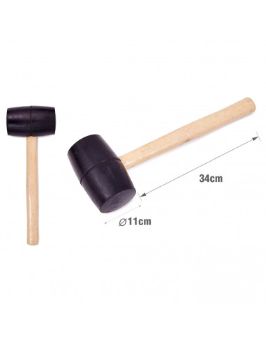Tradineur - Martillo de goma de 750 G - Longitud 33 cm - Mango de madera - Ideal para obras de bricolaje y carpintería