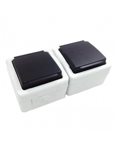 Tradineur - Base de 2 enchufes con tapa de seguridad de 7 x 5 x 14 cm, de 16a/250v. Pack de 2 enchufes unidos, válido para inter