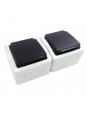Tradineur - Base de 2 enchufes con tapa de seguridad de 7 x 5 x 14 cm, de 16a/250v. Pack de 2 enchufes unidos, válido para inter