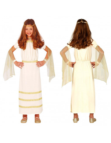 Tradineur - Disfraz de diosas griega infantil - Incluye vestido y velo de mano - Ideal como disfraz de Arde Lucus, Halloween, ca