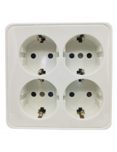 Tradineur - Ladrón cuadrado blanco con 4 conectores 16 A - 250 V, protección infantil, adaptador con enchufe, regleta pared, 10